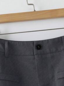 Franclia 简约通勤风春夏新款百搭时尚A字收腰修身小众设计黑色紧身半身裙 - 深灰色 - 查看 4