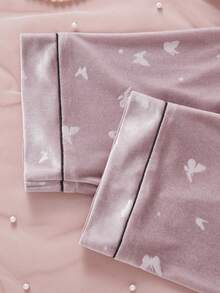 女童睡衣，可爱蝴蝶印花，柔软抓绒面料，长袖两件套睡衣套装 - 彩色 - 查看 5