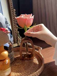 1pc Walnut Vase Decoration, Clear Glass Test Tube Vase, Small Aquatic Flower Installation, Simulated Dried Flower Decoration Vase, Flower Arrangement Art Vase, Simple Table Decoration, Simple Living Room Exhibition Hall Decoration, Home Decoration, - Brown - View 12