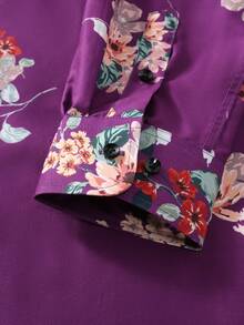 Manfinity AFTRDRK 男士印花长袖单排扣休闲衬衫 - 紫色 - 查看 7