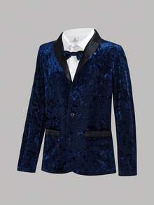 SHEIN Bộ vest 3 món Tween Boy màu xanh navy, quần đen cạp chun, áo sơ mi trắng, nơ, thích hợp cho tiệc sinh nhật, tiệc Giáng sinh, dịp trang trọng, biểu diễn, đám cưới, tiệc mừng em bé, lễ rửa tội, lễ kỷ niệm - Màu xanh lam - Xem 9