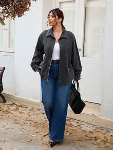 Lounesse بلوزة كاجوال بأكمام طويلة وتصميم كشكش متباين للنساء ذوات الأحجام الكبيرة، قابلة للغسيل، تصميم فضفاض عصري