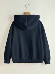 SHEIN 两件套女士连帽卫衣套装，字母印花拉链外套，适合教师、返校、毕业、日常穿着、冬季外套，时尚百搭，藏青色和灰色 - 彩色 - 查看 2