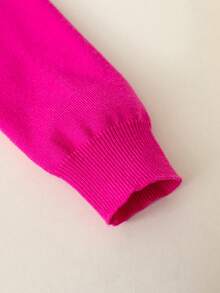 SHEIN 少女休闲纯色纽扣开衫 - 玫紅色 - 查看 5