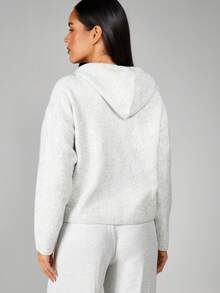 MISSGUIDED 女士羊绒质感拉链连帽开衫针织毛衣，适合秋冬季叠穿 - 淺灰色 - 查看 2