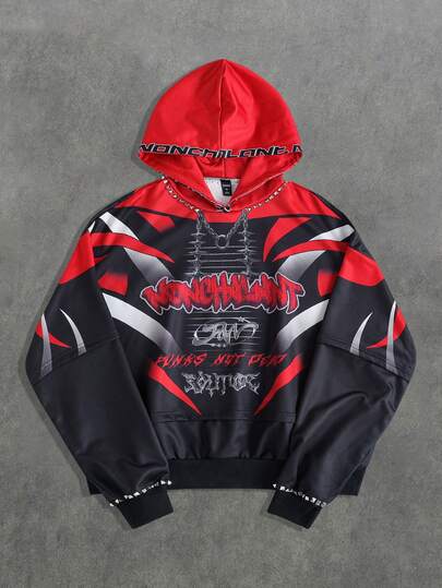 Street Life Men's Rivet Decor Loose Fit Hooded Sweatshirt