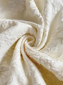 Lounesse 大码女式花卉提花圆领灯笼袖优雅连衣裙 - 杏色 - 查看 7