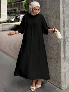 DAZY Women's Casual Solid Color Loose Knit Sweater Dress - Black - View 5