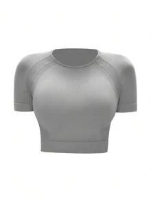 Easithlete Camiseta deportiva corta de mujer de unicolor con cuello redondo y mangas raglán de corta duración - Multicolor - Ver 4