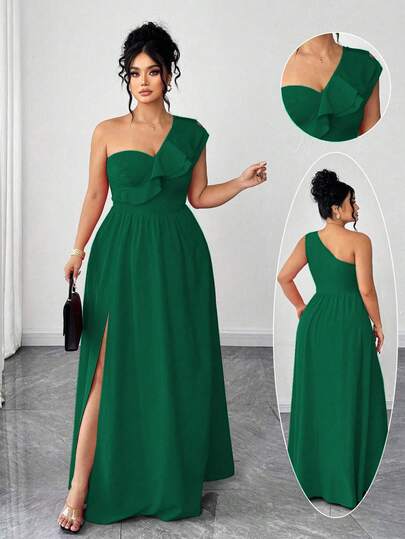 Elenzga Vestido de mujer de talla grande con volantes en un hombro, color rojo, adecuado para volver al colegio, graduación, Día de San Valentín, festival de música, Día de la Madre, Halloween, Acción de Gracias, Pascua, Baile de graduación, cita, temporada de bodas, excursión al aire libre