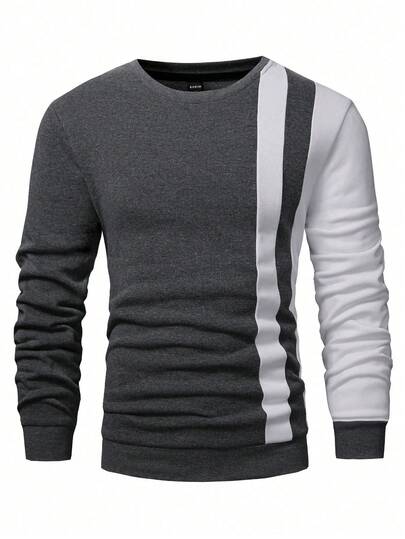 Manfinity Homme Men's Striped Crew Neck Long Sleeve Casual Sweatshirt, Autumn/Winter Long Sleeve Tops For Men Mens Sweaters Men S Clothing Online Men Pullover Jumper For Men