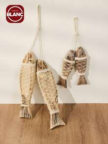 Madebyblanc 2 Mảnh Gỗ Cổ Điển Bờ Biển Cá Gỗ Chạm Khắc Thủ Công Thích Hợp Cho Trang Trí Tường Hàng Hải Và Đạo Cụ Chụp Ảnh Để Tặng Cho Bạn Bè Và Gia Đình - màu nâu - Xem 4