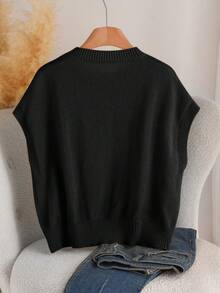 CosyJoli Plus Size Women 3D Floral Pattern Knit Sweater, Casual For Autumn - Black - View 2