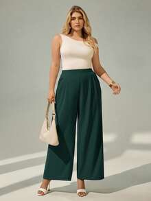 Auralis 大码女式薄荷绿高腰铅笔裤 - 墨綠色 - 查看 2