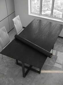 1roll Black Wood Grain Self-Adhesive Removable Wallpaper For Cabinet, Table, Chair, Room Background Decor Sticker - Black - View 9