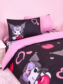 HELLO KITTY AND FRIENDS | SHEIN 三件套可爱卡通樱桃印花被套，底布材质，柔软保暖，粉色被套，多种尺寸可选，适用于单人床/双人床/大号床/特大号床 - 彩色 - 查看 6