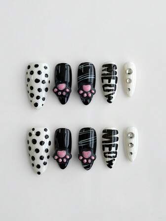 Fairycore 10pcs Sun, Moon & Star Handcraft Press-On Nails + 3pcs Double-Sided Adhesive Tape, Removable Gradient Color Painted Nail Art Decals, High Quality Glossy Cat Eye Colored Manicure, Suitable For Holiday Party, Dance And Daily Wear