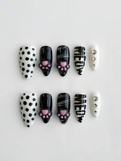 Fairycore 10pcs Sun, Moon & Star Handcraft Press-On Nails + 3pcs Double-Sided Adhesive Tape, Removable Gradient Color Painted Nail Art Decals, High Quality Glossy Cat Eye Colored Manicure, Suitable For Holiday Party, Dance And Daily Wear