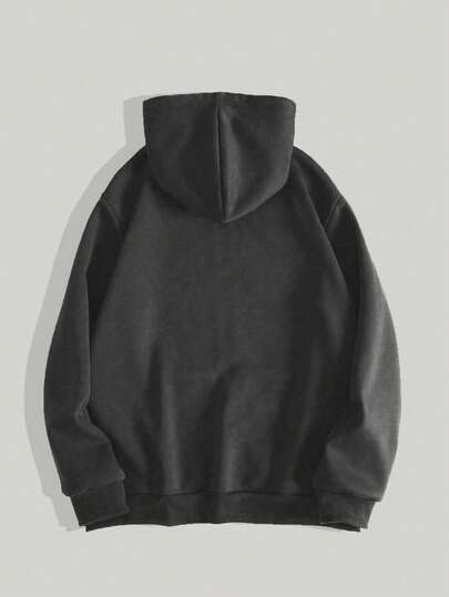 Goth Men's Casual Fashionable Gothic Graphic Print Zip-Up Drawstring Hooded Fleece Sweatshirt, Autumn/Winter