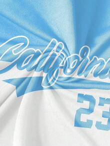 Aesthetic Post Áo thun cổ tròn họa tiết khối màu tương phản xanh + trắng California 23 phong cách Mỹ cổ điển, áo thun học sinh thường ngày unisex, áo thun cặp đôi in họa tiết Mỹ - Nhiều màu - Xem 3