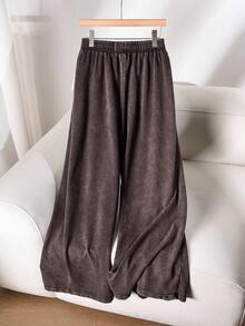 CosyJoli 大码休闲针织雪花直筒口袋裤 - 咖啡棕 - 查看 3