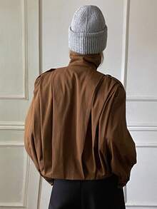 DAZY Vintage American Street Pleated Design Loose Casual Jacket, Versatile Short Outerwear For Women - Brown - View 2