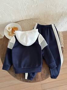LMoss Kids LMoss 2pcs/Set Young Boy Contrast Color Hooded Sweatshirt And Jogger Pants Set, Hoodies, Long Sleeve Tops, Cozy Fall & Winter Styles