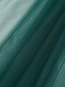 GlowEve 女士收腰A字网纱拼接圣诞假日优雅日常通勤时尚法式街头复古百搭新年商务绿色长袖连衣裙，秋冬款 - 墨綠色 - 查看 5