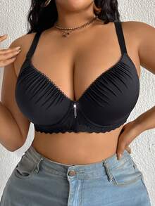 1 Áo ngực ren vá có gọng mỏng nâng đỡ và hỗ trợ thoải mái cỡ lớn - màu đen - Xem 10