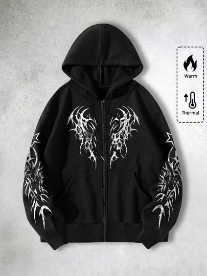 Sudadera con capucha casual de hombre con estampado de color contrastante, otoño/invierno