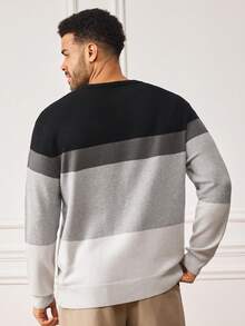 EASEVO Plus Size Men's Colorblock Long Sleeve Sweater For Autumn & Winter - Multicolor - View 2