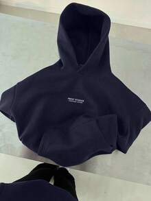 SHEIN Women's Letter Print Long Sleeve Casual Sweatshirt, Autumn/Winter - Navy Blue - View 1