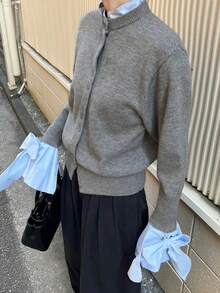 FRIFUL Women's Casual Contrast Color Tie Cuff Cardigan, Autumn/Winter