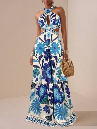 Zivah Temporada de bodas de la nueva ola 2025 Estilo simio Colorido vacaciones Diario Cita Fiesta de cumpleaños Cuello halter cruzado Pecho hueco expuesto Cintura Espalda con tirantes Decorado con lazo en el bajo