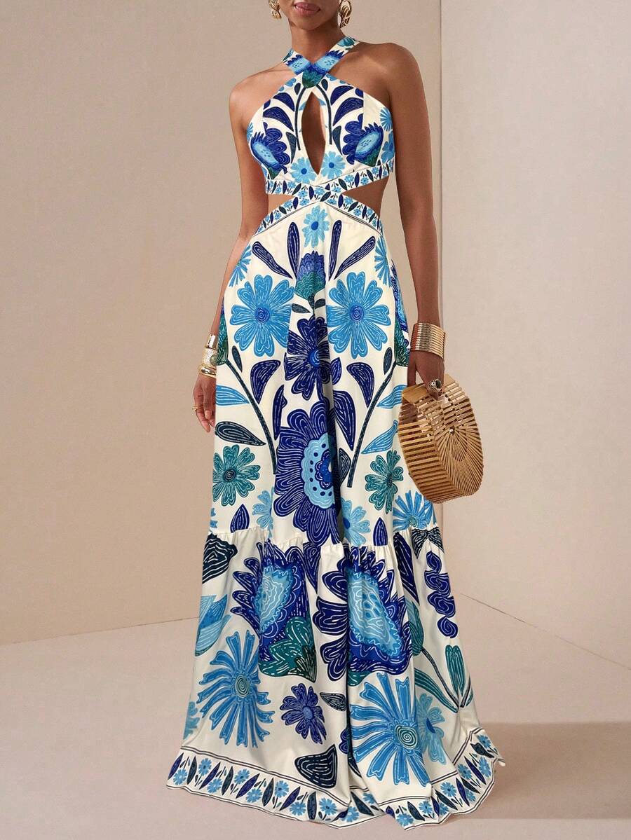 Zivah Mùa cưới New Wave 2025 Phong cách Simian Kỳ nghỉ đầy màu sắc Hẹn hò hàng ngày Tiệc sinh nhật Cổ chữ thập Halter Khoét sâu Ngực trước Eo lộ Dây đeo sau Nơ Viền trang trí