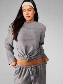 MISSGUIDED Marl Grey Long Sleeve Knot Detail Top And Wide Leg Balloon Pant Coordinating Set For Women Casual Loungewear - Grey - View 3