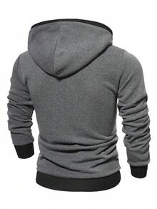 Manfinity Homme Men's Contrast Color Long Sleeve Hooded Sweatshirt With Pockets And Drawstring, Casual For Autumn/Winter Pullovers Hoodie - Dark Grey - View 2