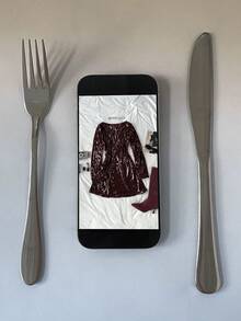 Avantive 秋季/秋冬/返校/乡村音乐会派对外出时尚/基本款/毕业万圣节勃艮第长袖露背亮片迷你连衣裙 - 酒紅色 - 查看 9