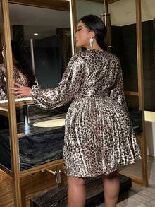 NU&NOW Plus Size Women's Sexy Party Vintage, Elegant Color Leopard Pleated Dress - Multicolor - View 2