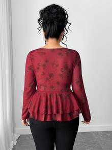 Elenzga Women's Elegant Long Sleeve Floral Ruffle Trim Blouse