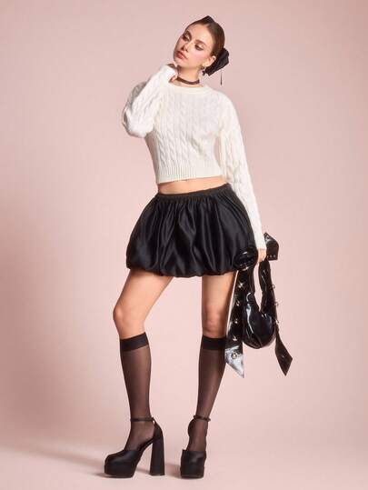 ROMWE Avant Autumn/Winter Loose Casual Unique Hollow-Out Bow Knitted Sweater For Women