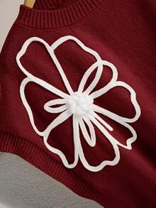 CosyJoli Plus Size Women 3D Floral Pattern Knit Sweater, Casual For Autumn - Rust Brown - View 5