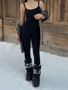 SHEIN Unity Women's Casual Thermal Leggings Pants, Autumn - Black - View 7