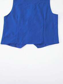 SHEIN 2 件套青少年男童春夏韩版修身正装西装，婚礼/派对/钢琴表演服装。宽松休闲不对称背心 + 直筒休闲裤，采用柔软亚麻面料制成，抗皱，超大宽松版型，非传统设计。 - 藍色 - 查看 6