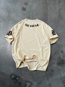 Manfinity EMRG Men's Letter Print Round Neck Casual Loose T-Shirt - Khaki - View 4