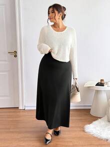 Lounesse Conjunto De 2 Peças Plus Size Feminino, Cardigan Casual E Vestido Preto, Blusa De Manga Comprida Com Design De Malha Semitransparente - Amarelo - Ver 4