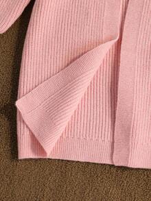 SHEIN 2pcs Girls Elegant Textured Knit Sweater Set, Pink Knit Long Sleeve Cardigan + Knit Round Neck Jumper Dress, Autumn/Winter - Pink - View 7