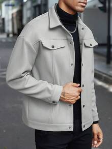 Manfinity Homme Men's Long Sleeve Solid Color Casual Overcoat For Autumn/Winter - Light Grey - View 5