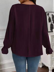 EMERY ROSE Plus Size Solid Color Square Neck Casual Pullover Long Sleeve Shirt - Purple - View 2