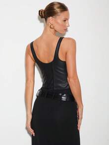 Nuvra Women's Leather Deep V-Neck Tight Fitting Bustier Corset   New Year Clothes Elegant Top Suits For Women  Suitable For Daily Wear, School, Graduation Ceremony, Retro Street, Commute, Leisure, Sports, Home ,New Year - Black - View 2